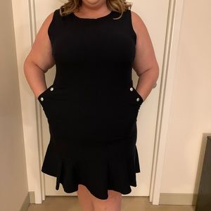 Navy Blue Ruffle Trim Dress